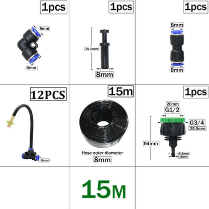 Sistema de refrigeración por nebulización para exteriores, Kit de conector de boquillas atomizadoras de latón de 8mm para riego de jardín, Patio e invernadero