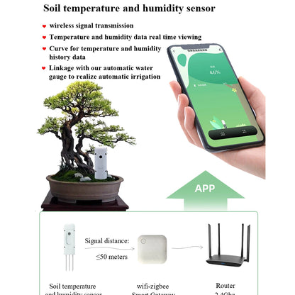 ZIGBEE - Medidor de humedad y temperatura del suelo de jardín con puertas de enlace ZIGBE, sensor impermeable para exteriores, compatible con la aplicación inteligente TUYA