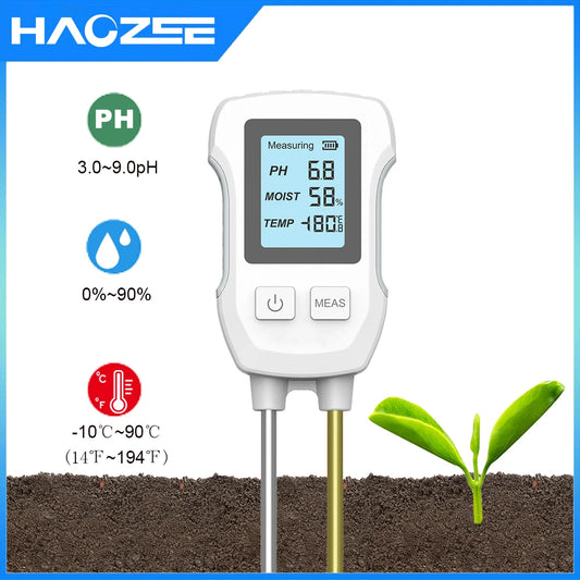 Sensor de suelo 3 en 1, medidor LCD Digital de PH/humedad/temperatura, Sensor de Metal resistente al calor, Monitor de humedad para flores, plantas y jardinería